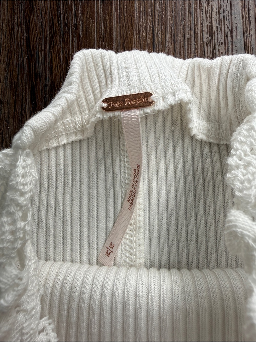 NWT Free People Clemente Crochet Sleeve Ribbed Top M - Picture 7 of 14